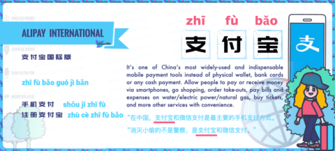 Say Alipay in Chinese: <br />支付宝 (zhī fù bǎo) <br />| Free Chinese Word Card Study with Pinyin
