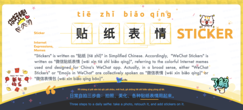 Say Stickers in Chinese <br />贴纸表情 (tiē zhǐ biǎo qíng) <br />| Free Chinese Word Card Study with Pinyin