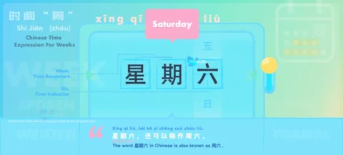 Say Saturday in both Spoken and Written Chinese with Flashcard and Chinese Sample Sentences