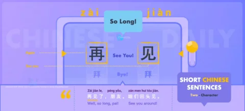 Say So Long in both Spoken and Written Chinese with Flashcard and Chinese Sample Sentences