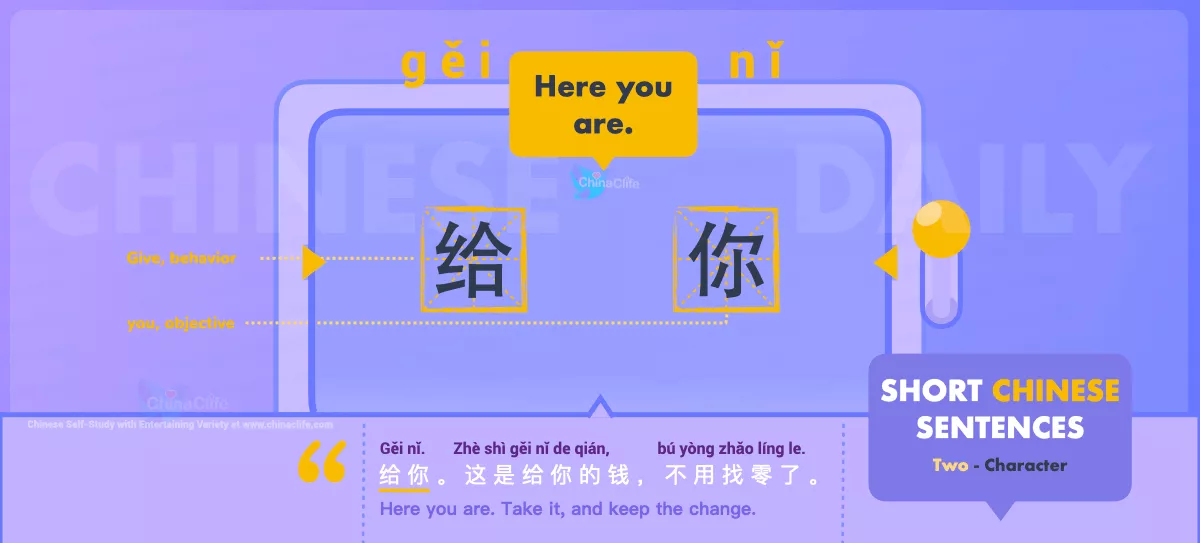 Chinese Flashcard Here You Are in Chinese 给你 with Pinyin gěi nǐ and Example Sentences