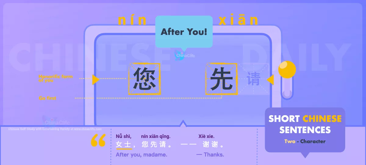 Chinese Flashcard After You in Chinese 您先（请） with Pinyin nín xiān (qǐng) and Example Sentences
